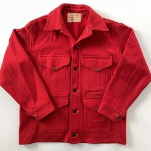 1950s FILSON CRUISER MACKINAW JACKET Scarlet Red Hunting Wool 44 Vtg TOP QUALITY